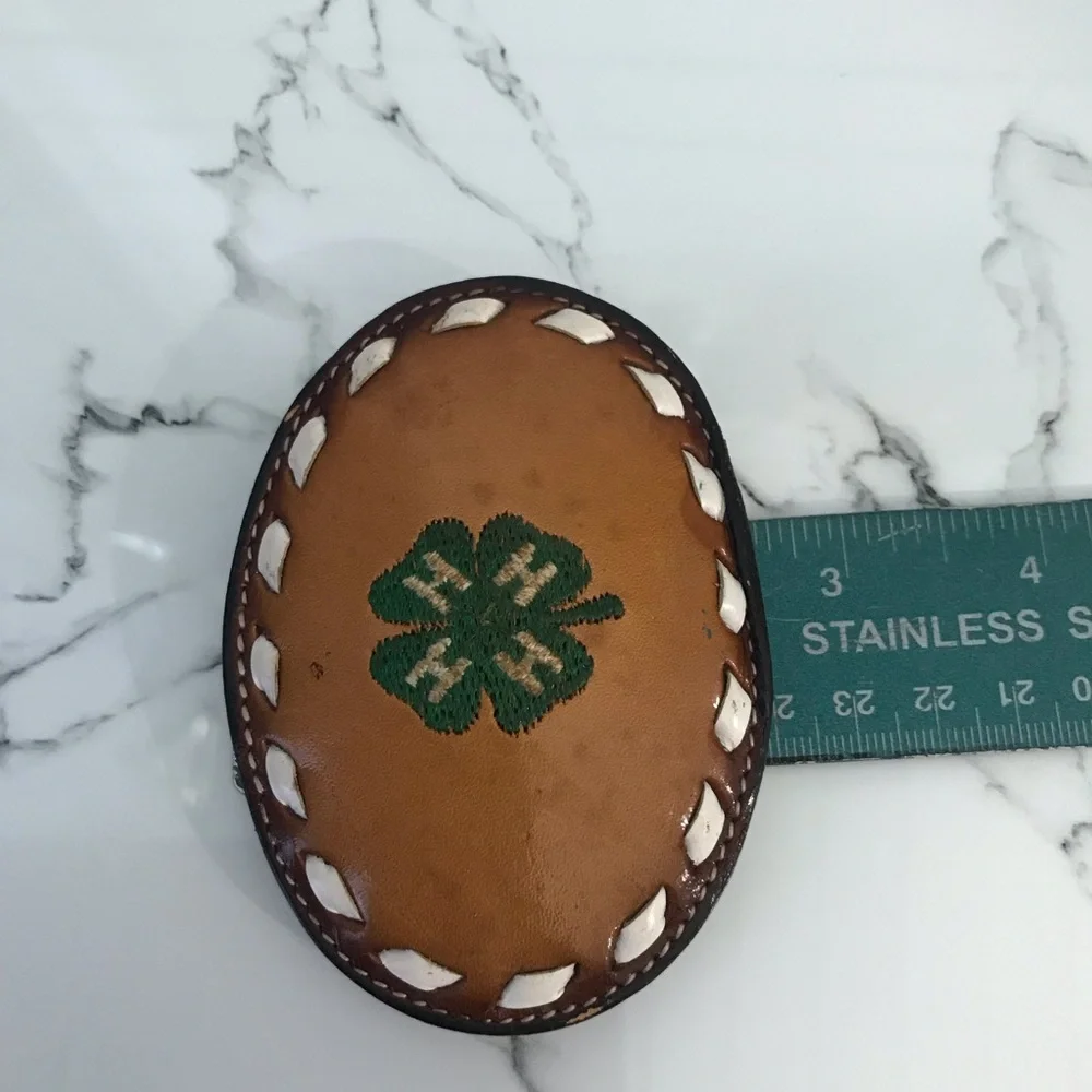 Tony Lama 4H Four Leaf Clover Oval Leather Belt Buckle